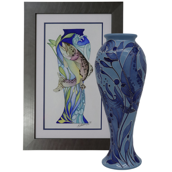 Rainbow Trout - blue - Vase + Watercolour