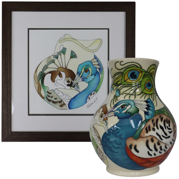 Peacock - Vase + Watercolour