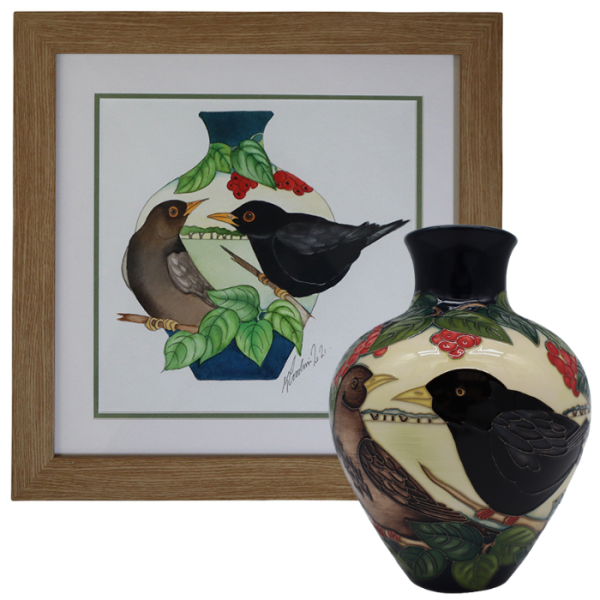 Blackbird - Vase + Watercolour